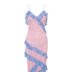 LoveShackFancy Rialto Maxi Dress Pink Floral Ruffle Tiered Romantic NWT Sz 6